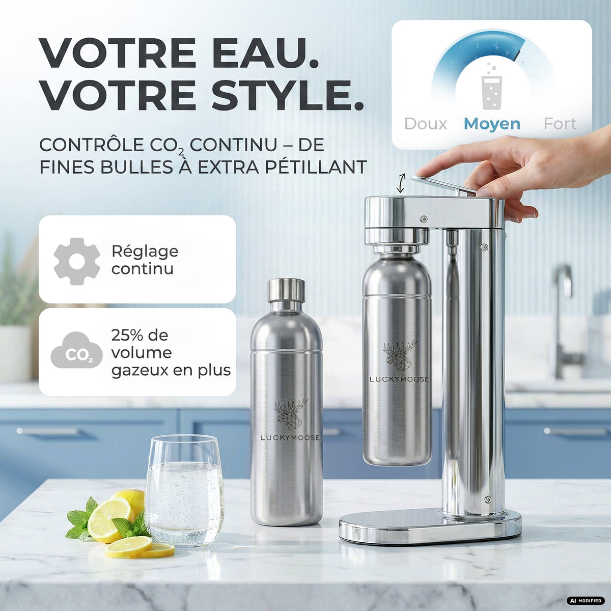 Machine à eau gazeuse Infinity-S avec 2 bouteilles en acier inoxydable d