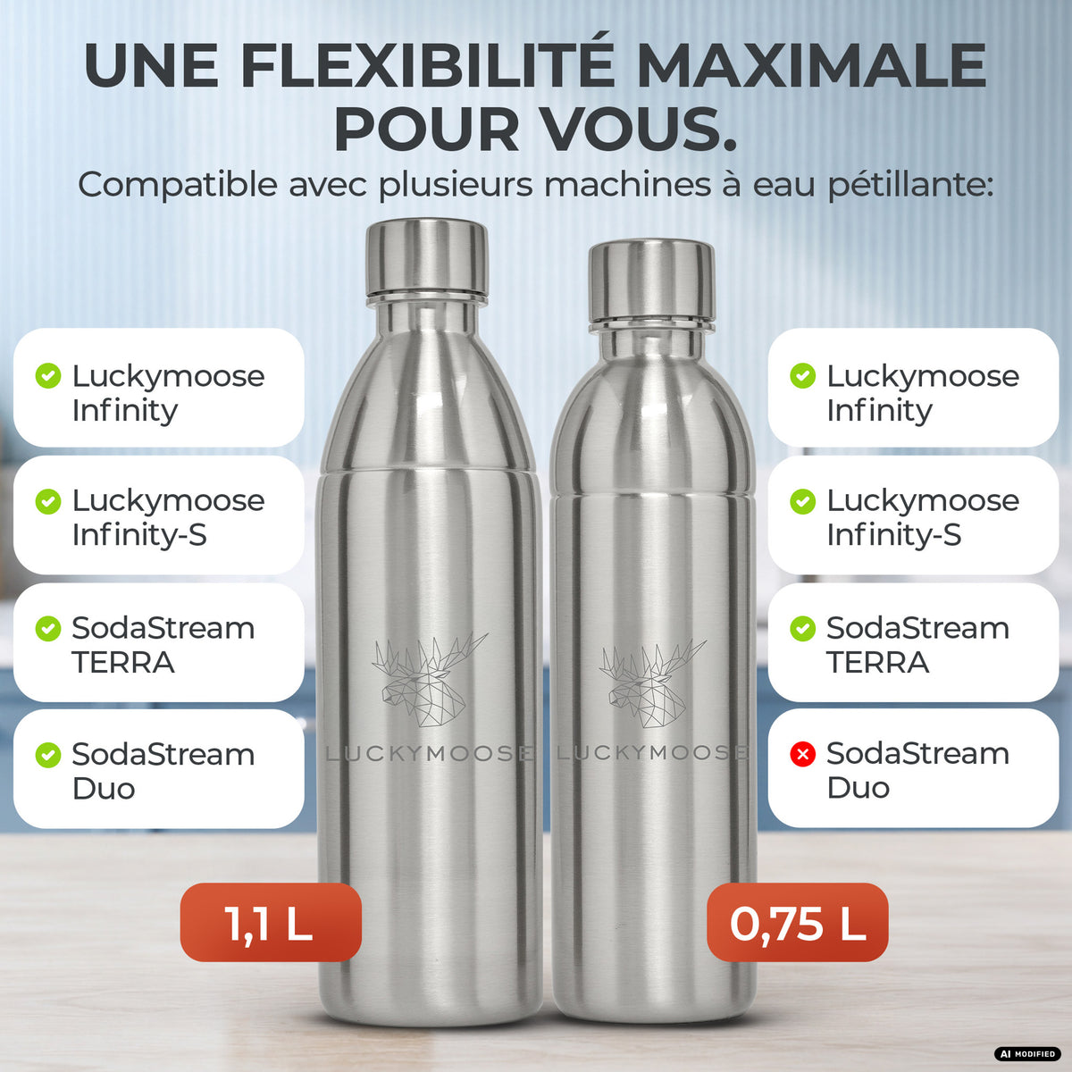 Bouteille en acier inoxydable Infinity pour 1,1L & 0,75L Sodastream TERRA & DUO