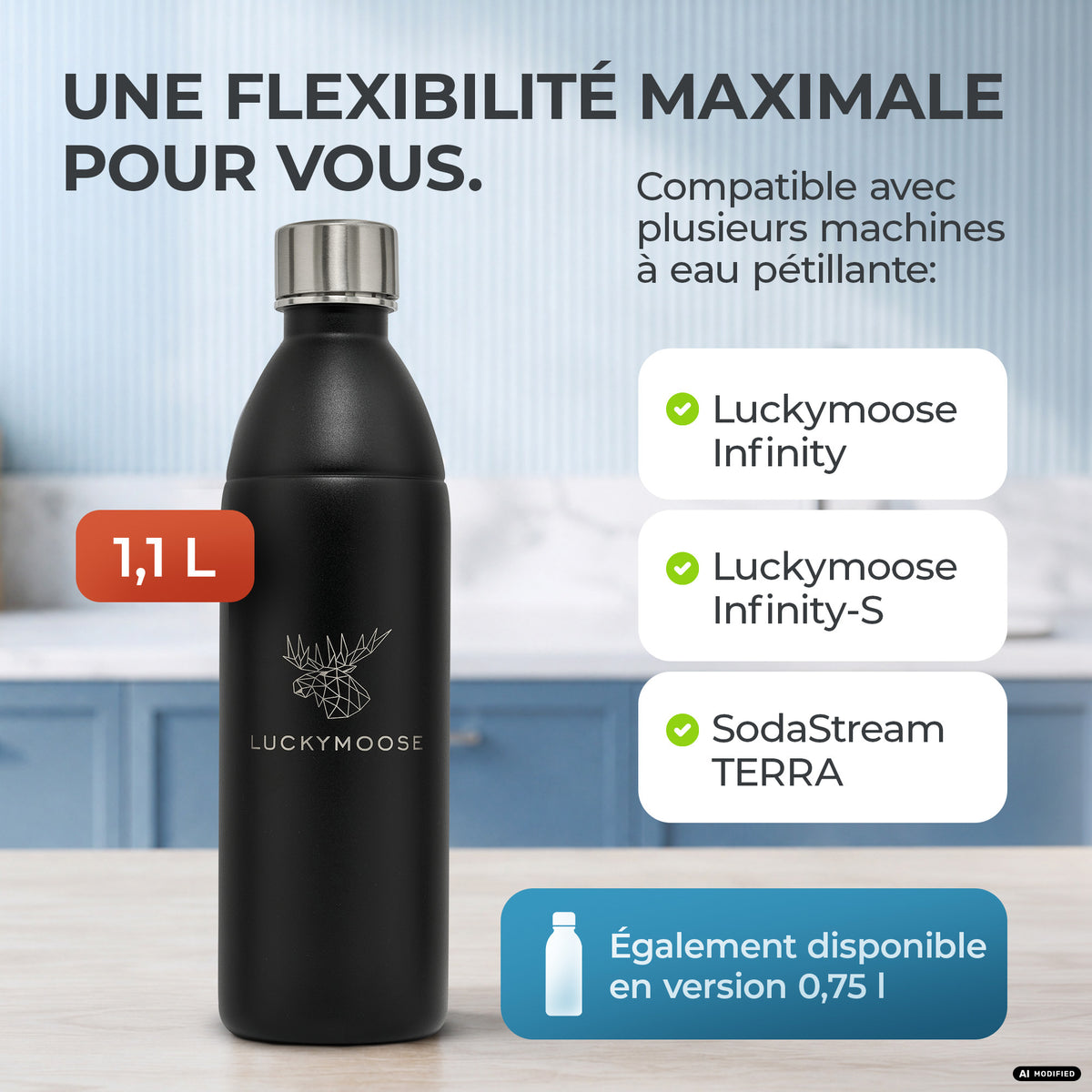 Bouteille en acier inoxydable Infinity pour 1,1L & 0,75L Sodastream TERRA & DUO