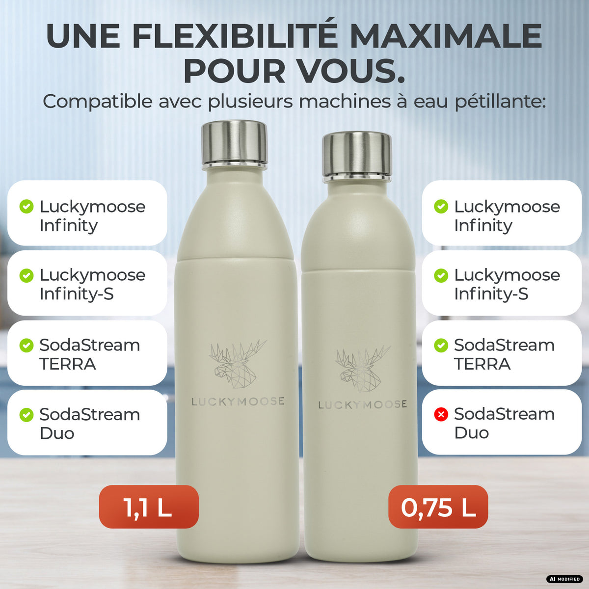 Bouteille en acier inoxydable Infinity pour 1,1L & 0,75L Sodastream TERRA & DUO