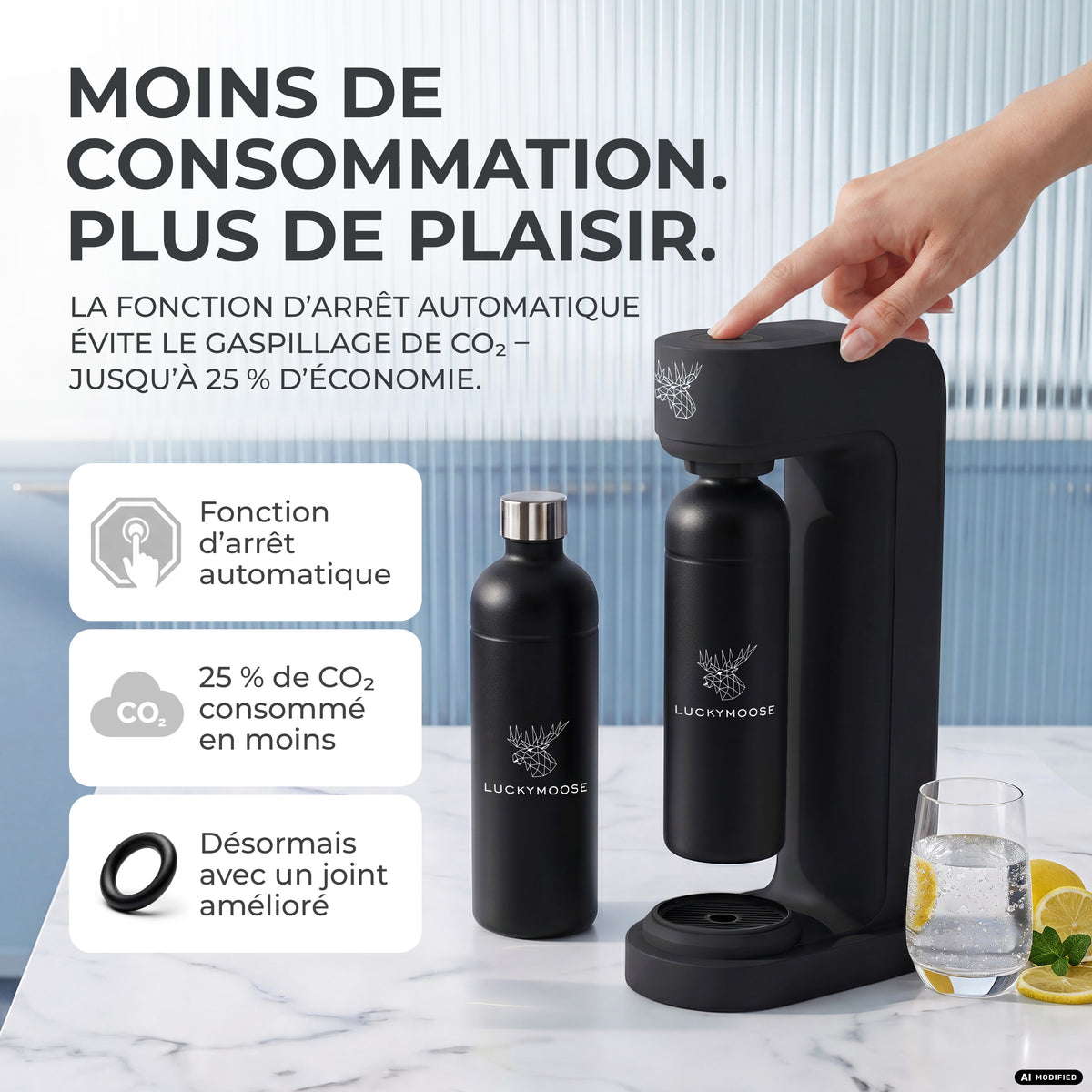 Infinity siphon à eau avec 2 bouteilles en acier inoxydable de 1,25 L