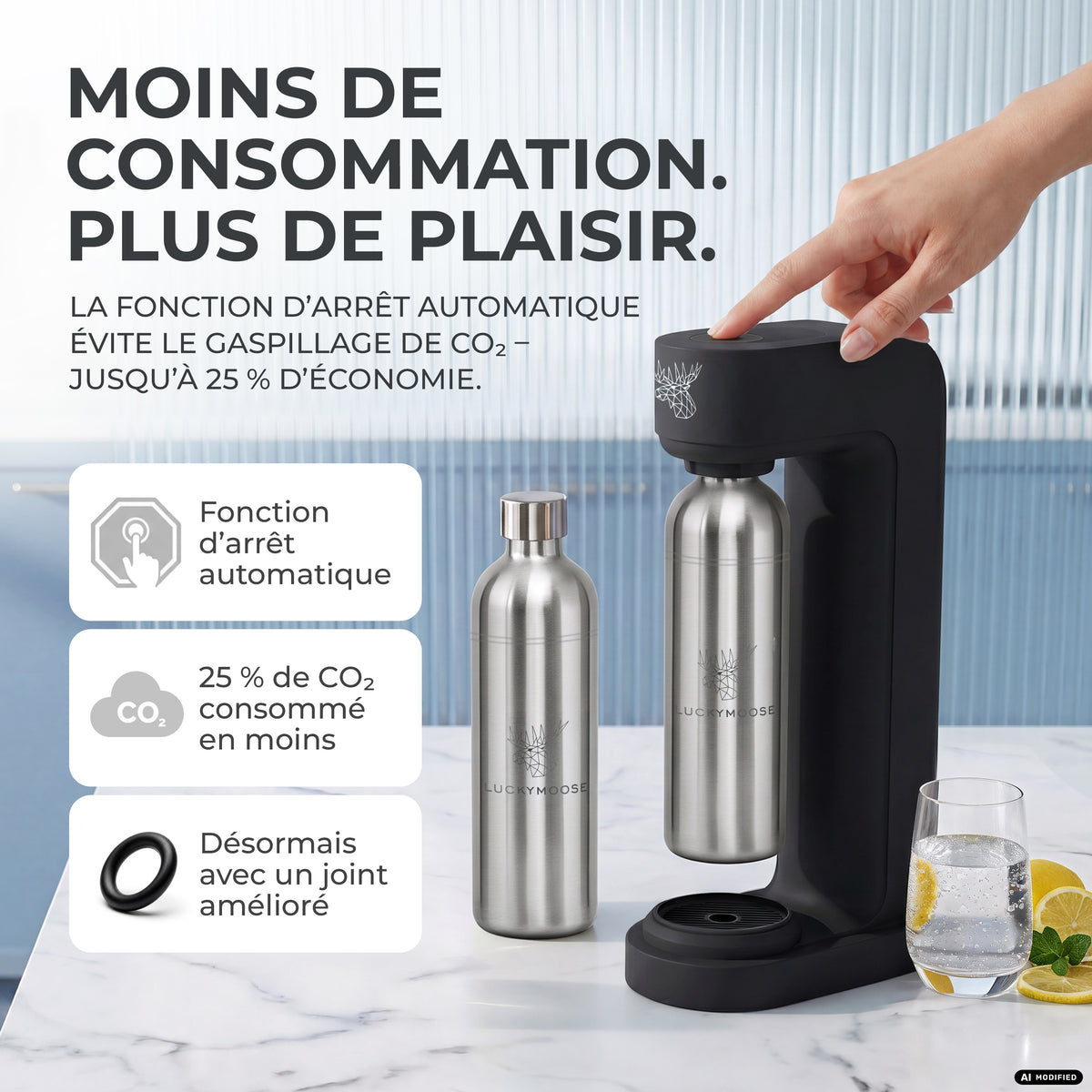 Infinity siphon à eau avec 2 bouteilles en acier inoxydable de 1,25 L