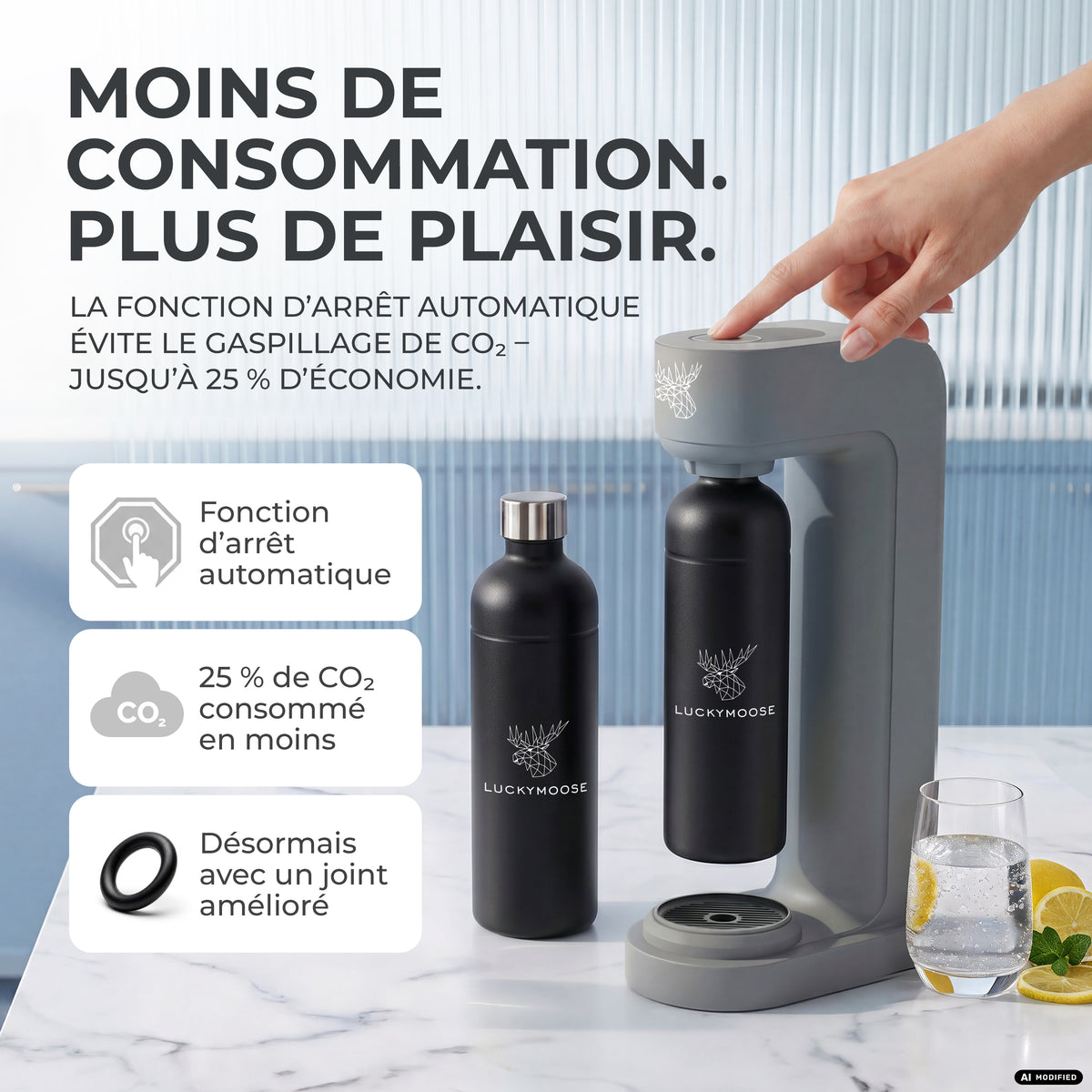 Infinity siphon à eau avec 2 bouteilles en acier inoxydable de 1,25 L