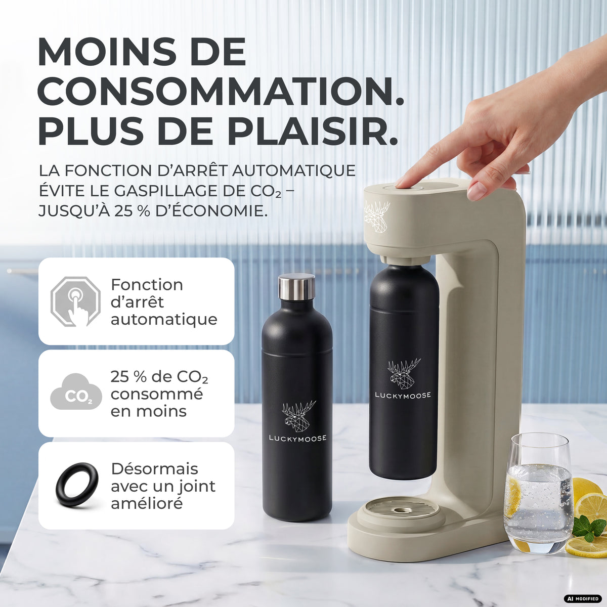 Infinity siphon à eau avec 2 bouteilles en acier inoxydable de 1,25 L