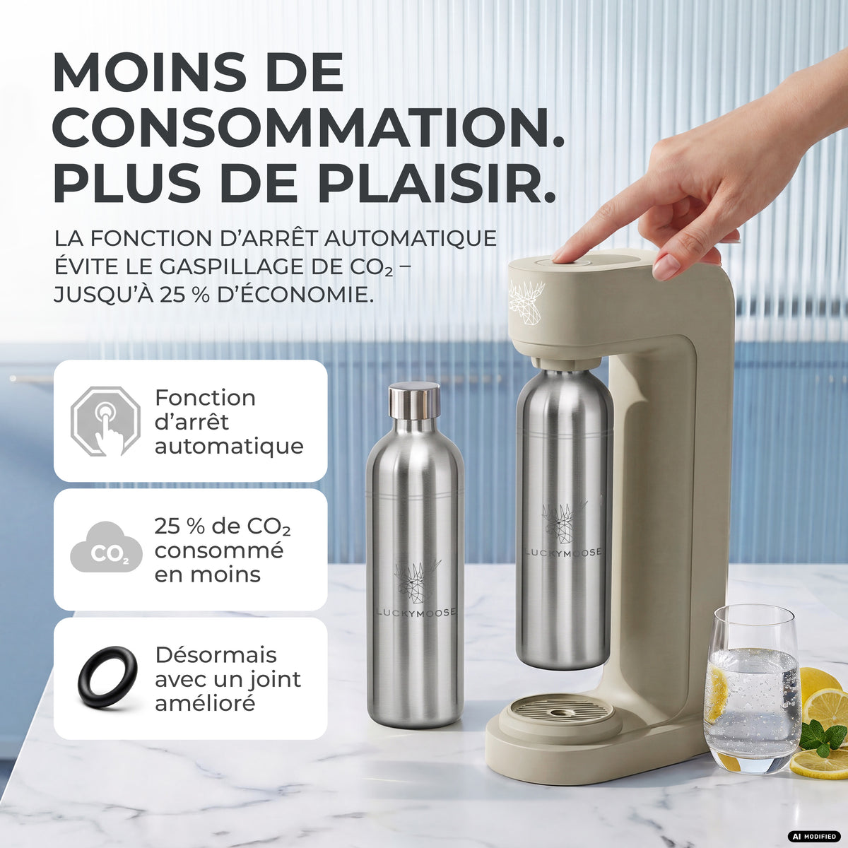 Infinity siphon à eau avec 2 bouteilles en acier inoxydable de 1,25 L