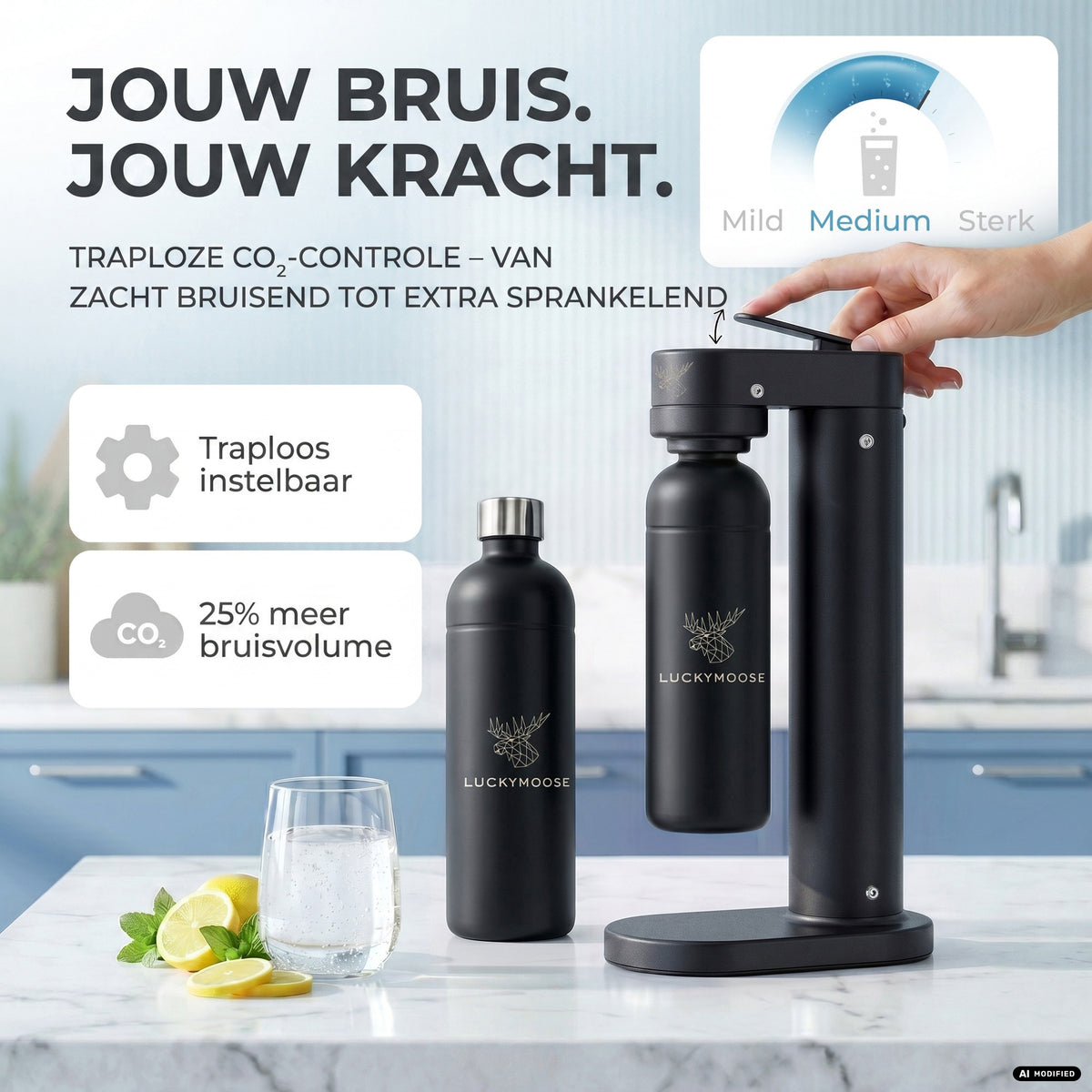 Infinity-S water carbonator with 2x 1.25L stainless steel bottles