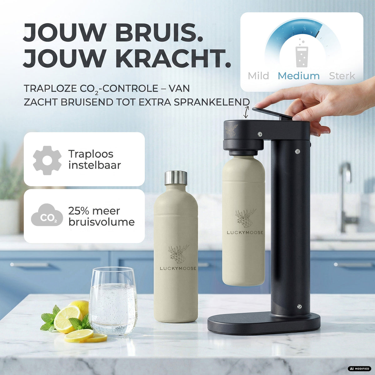 Infinity-S water carbonator with 2x 1.25L stainless steel bottles