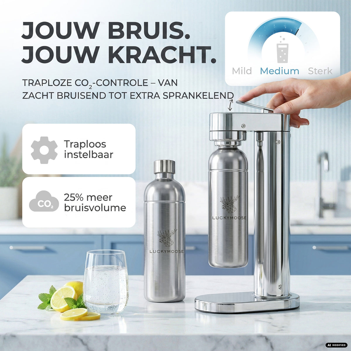 Infinity-S water carbonator with 2x 1.25L stainless steel bottles
