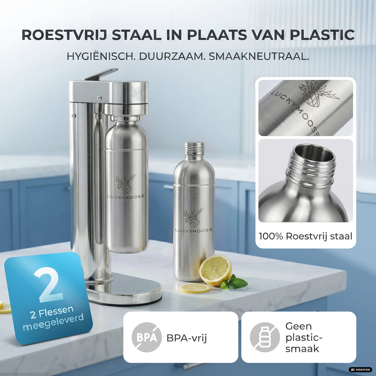 Infinity-S water carbonator with 2x 1.25L stainless steel bottles