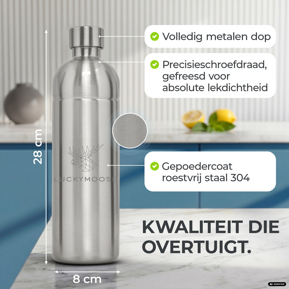 Infinity RVS-fles 1,25L & 0,75L voor Aarke, Philips, Brita