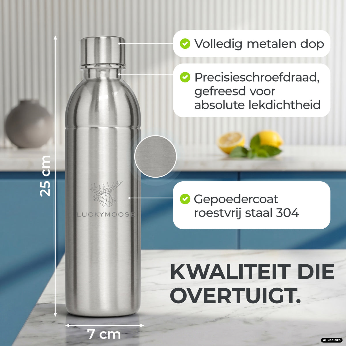 Infinity RVS-fles 1,25L & 0,75L voor Aarke, Philips, Brita