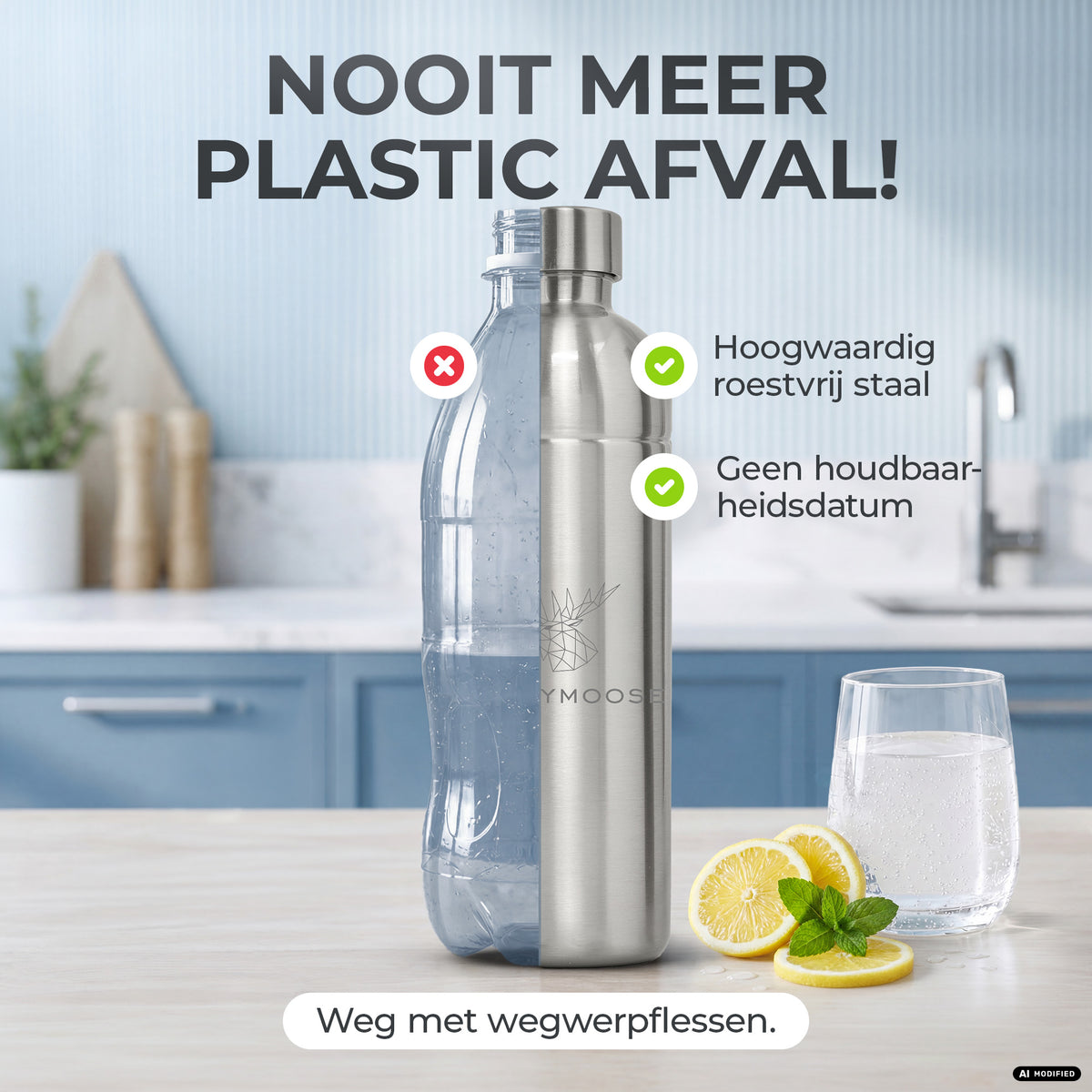 Infinity RVS-fles 1,25L & 0,75L voor Aarke, Philips, Brita