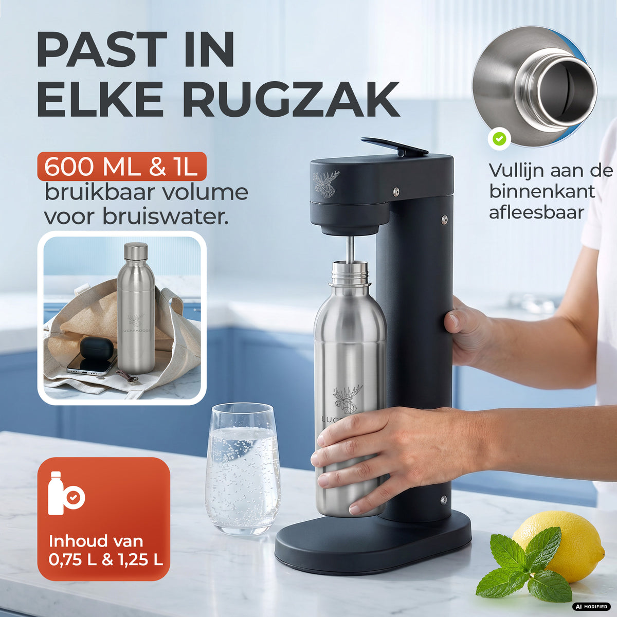 Infinity RVS-fles 1,25L & 0,75L voor Aarke, Philips, Brita
