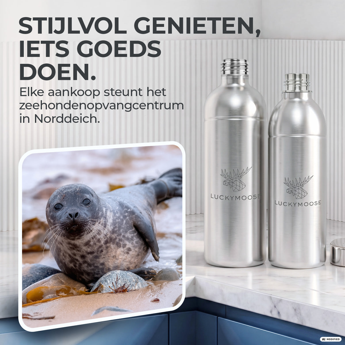 Infinity RVS-fles 1,25L & 0,75L voor Aarke, Philips, Brita