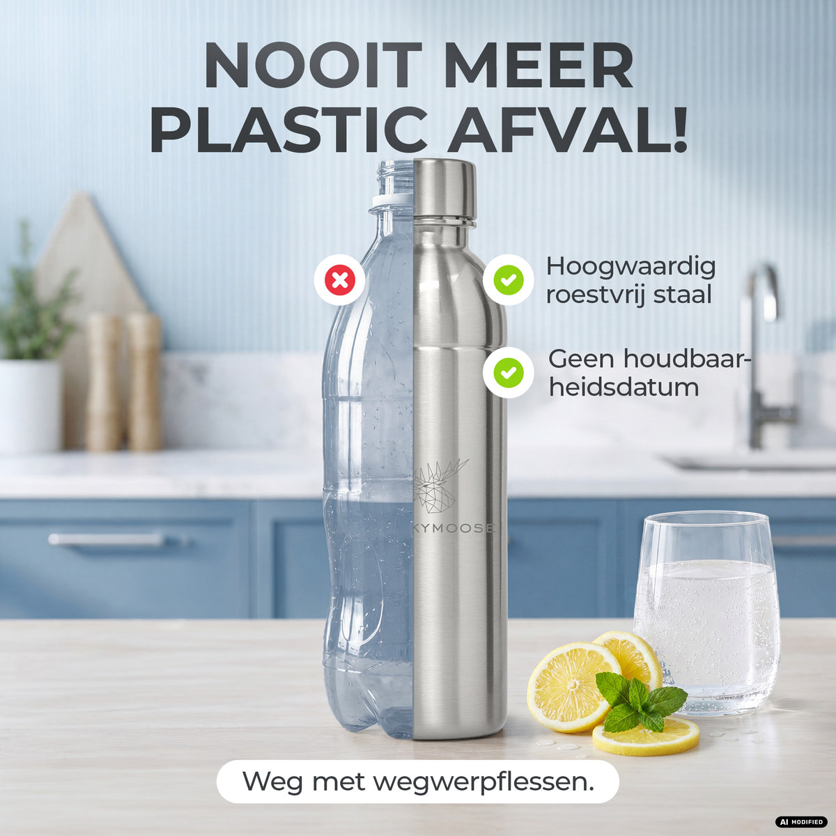 Infinity RVS-fles 1,25L & 0,75L voor Aarke, Philips, Brita