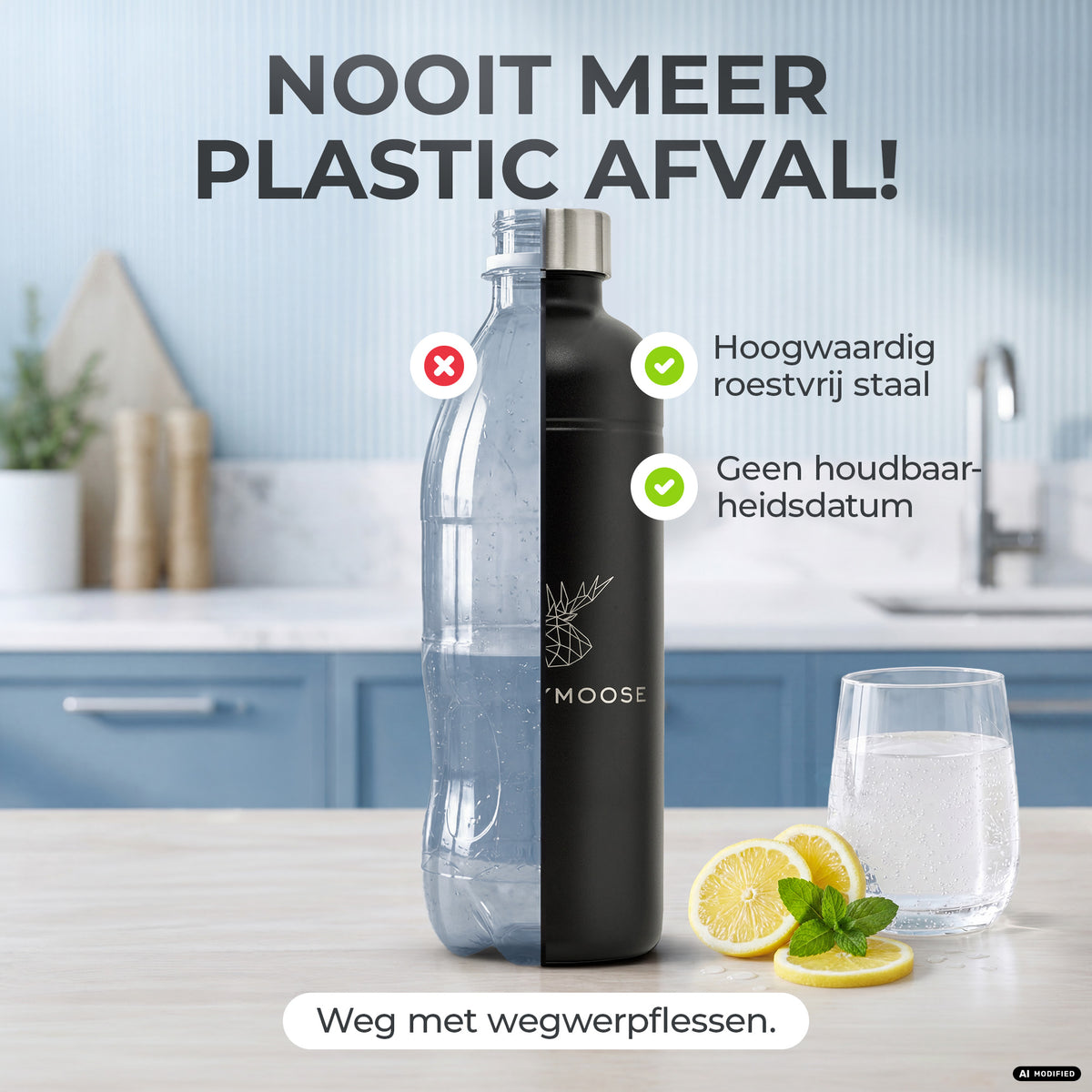 Infinity RVS-fles 1,25L & 0,75L voor Aarke, Philips, Brita