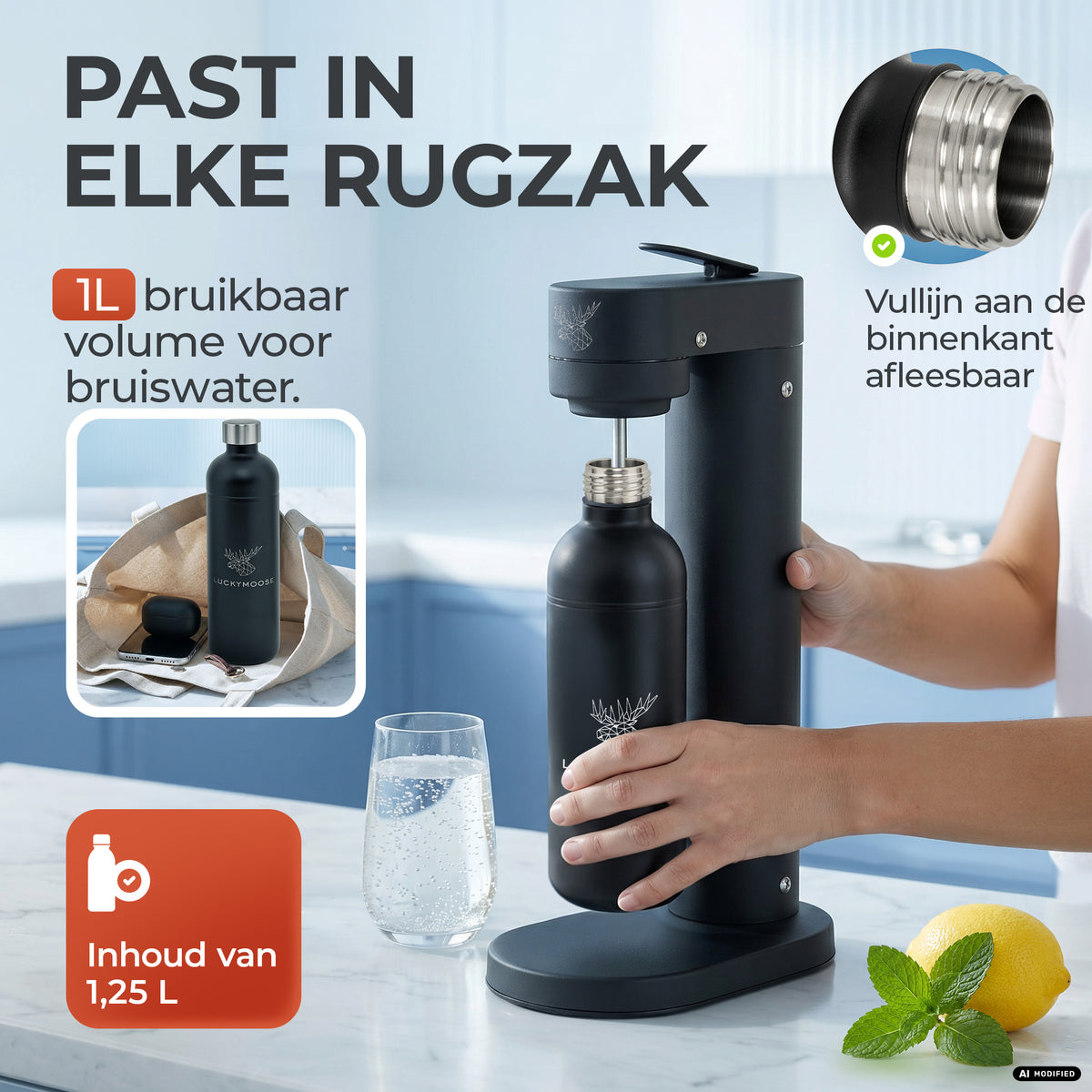 Infinity RVS-fles 1,25L & 0,75L voor Aarke, Philips, Brita