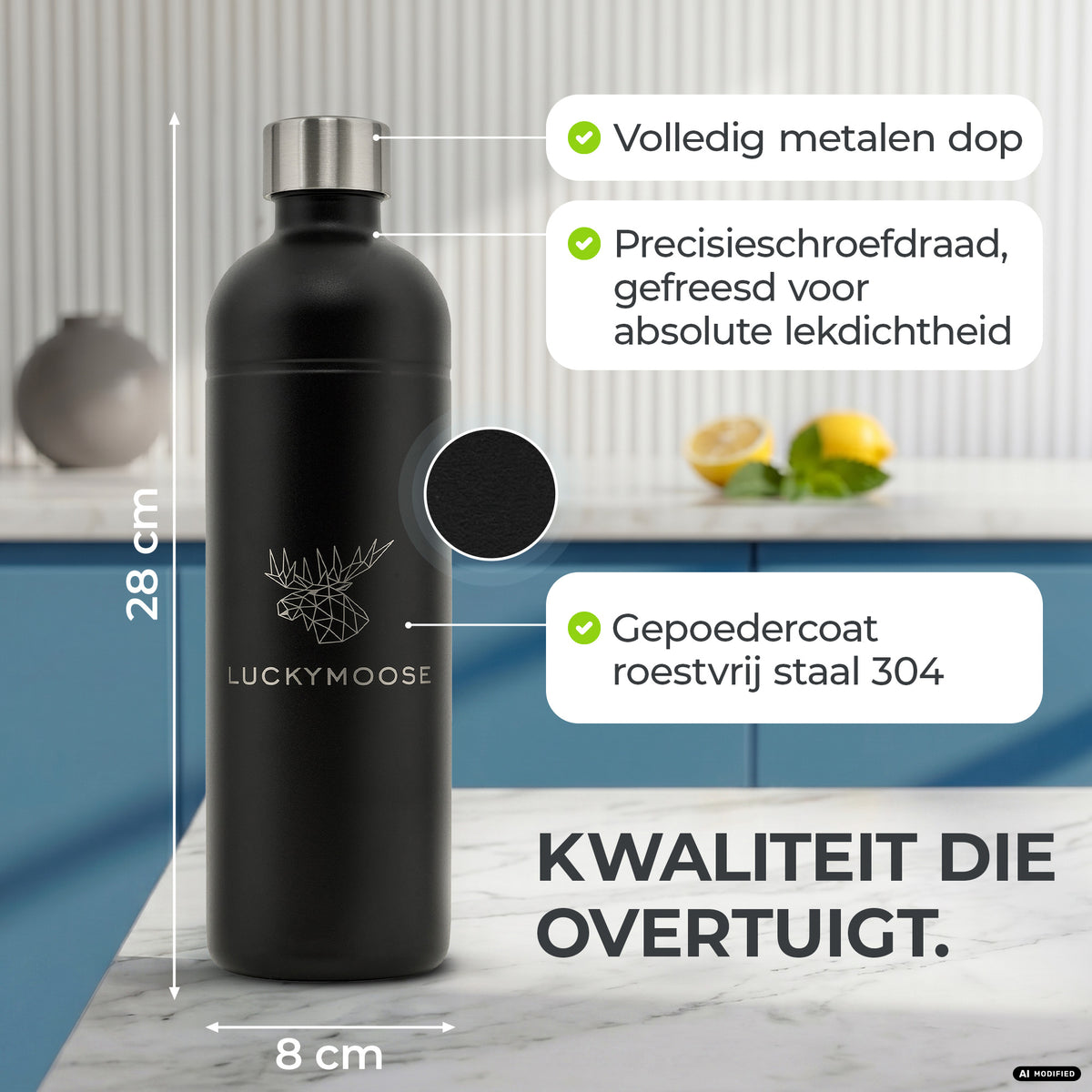 Infinity RVS-fles 1,25L & 0,75L voor Aarke, Philips, Brita