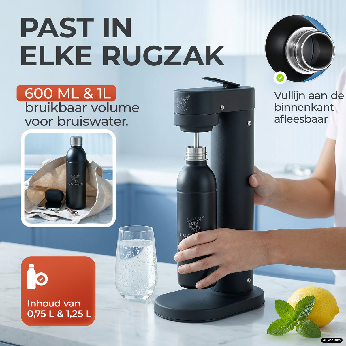 Infinity RVS-fles 1,25L & 0,75L voor Aarke, Philips, Brita