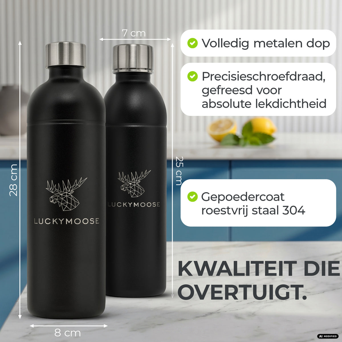 Infinity RVS-fles 1,25L & 0,75L voor Aarke, Philips, Brita