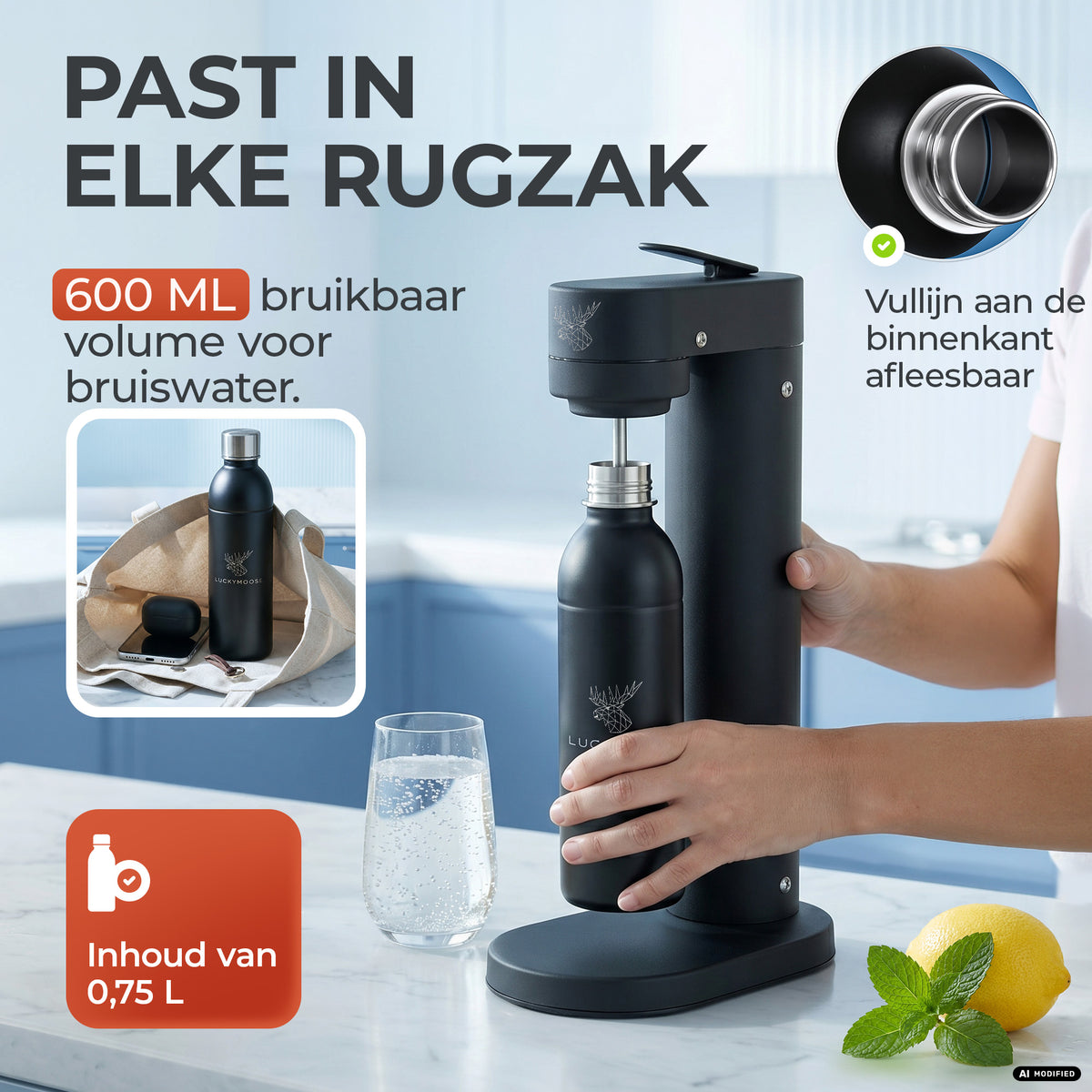 Infinity RVS-fles 1,25L & 0,75L voor Aarke, Philips, Brita