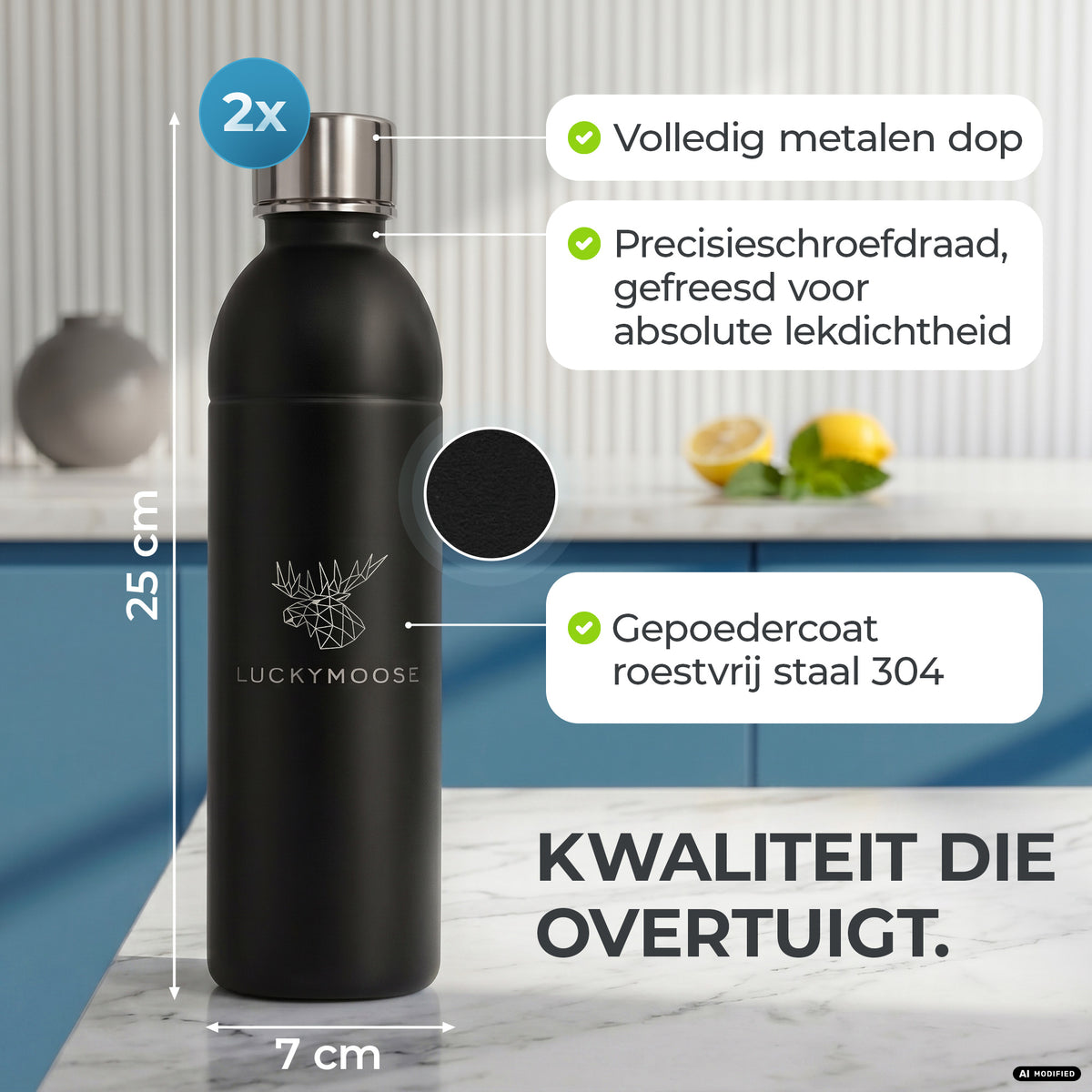 Infinity RVS-fles 1,25L & 0,75L voor Aarke, Philips, Brita