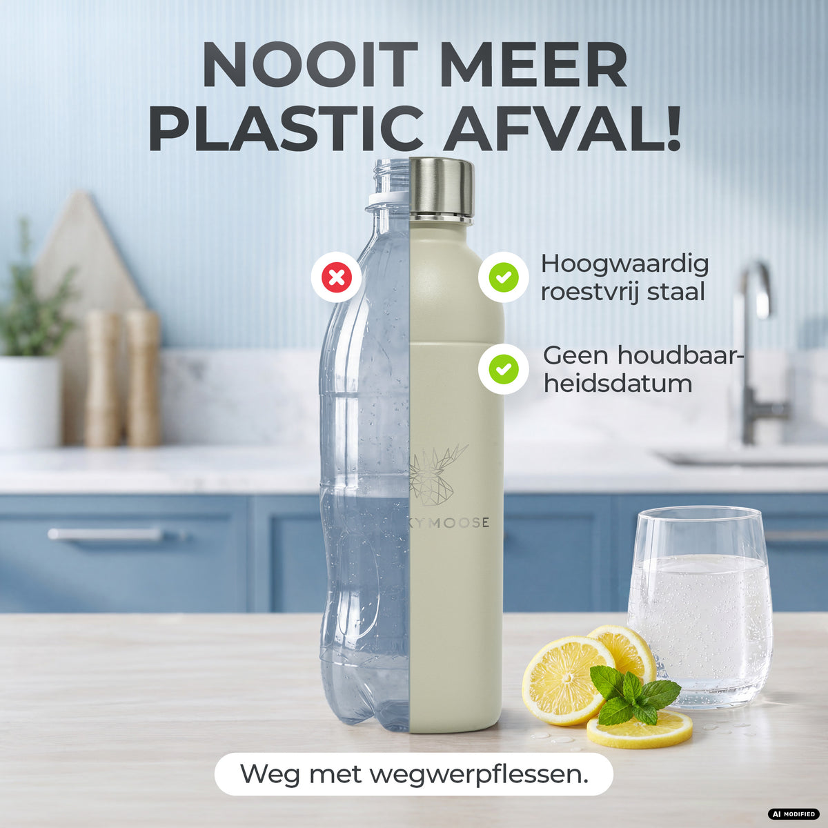 Infinity RVS-fles 1,25L & 0,75L voor Aarke, Philips, Brita