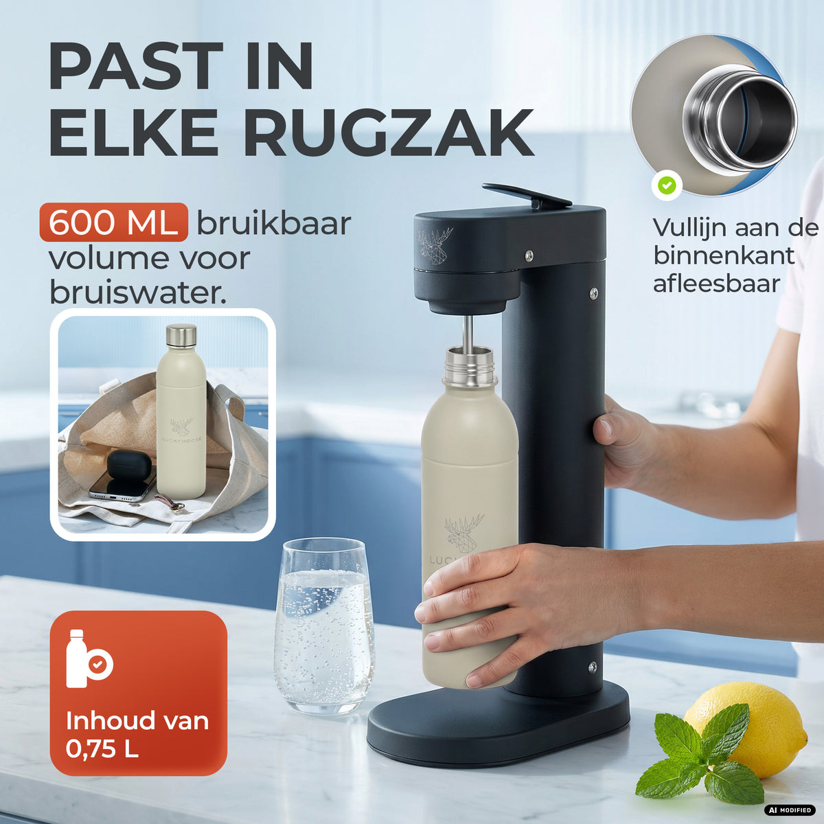 Infinity RVS-fles 1,25L & 0,75L voor Aarke, Philips, Brita