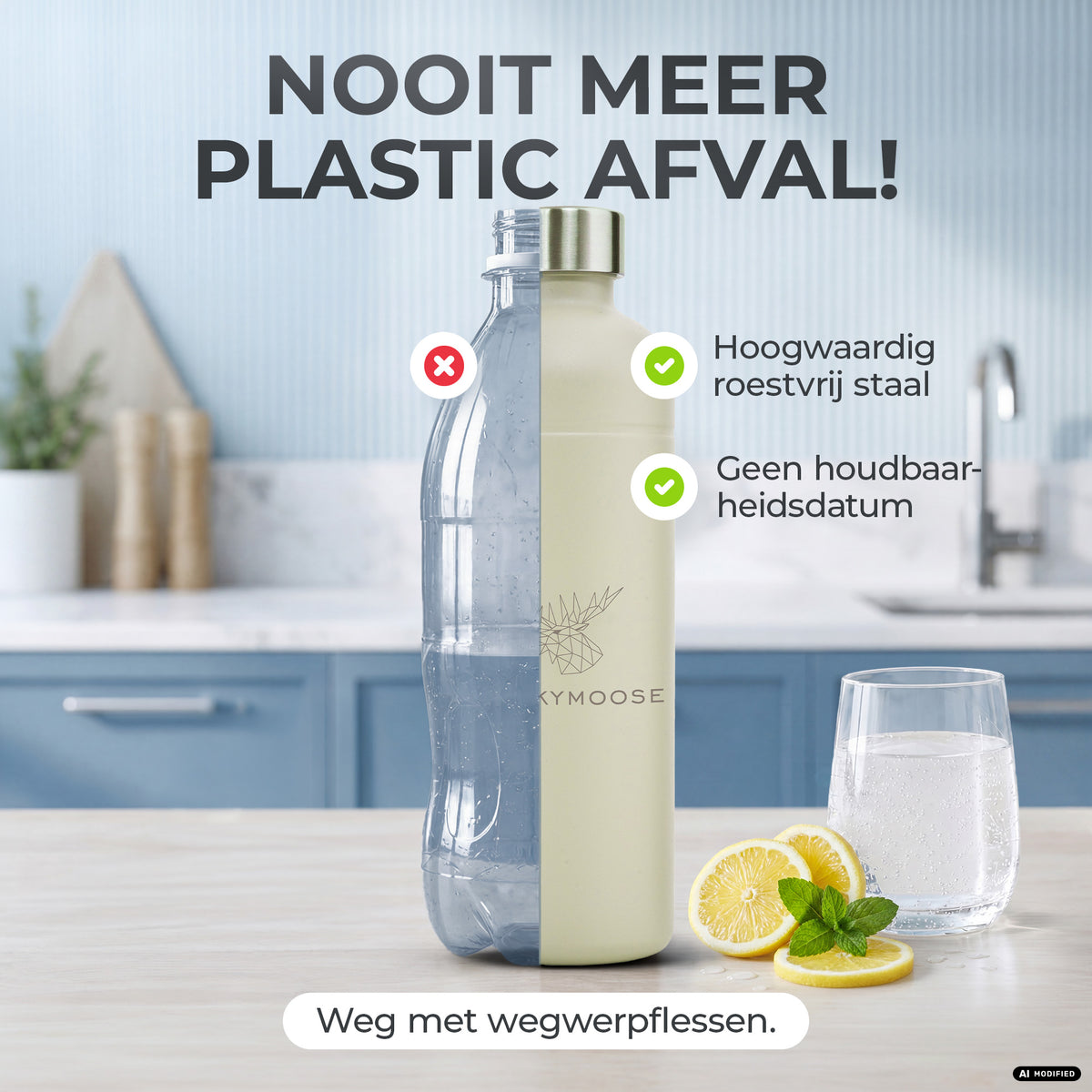 Infinity RVS-fles 1,25L & 0,75L voor Aarke, Philips, Brita