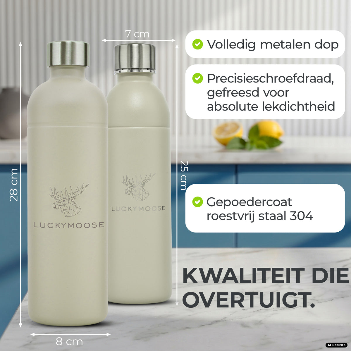 Infinity RVS-fles 1,25L & 0,75L voor Aarke, Philips, Brita