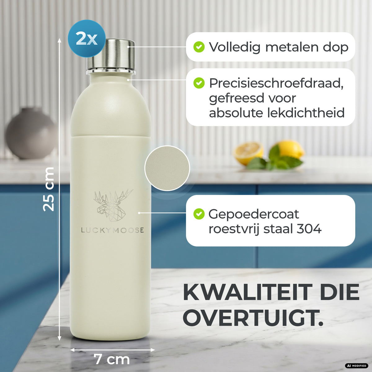 Infinity RVS-fles 1,25L & 0,75L voor Aarke, Philips, Brita