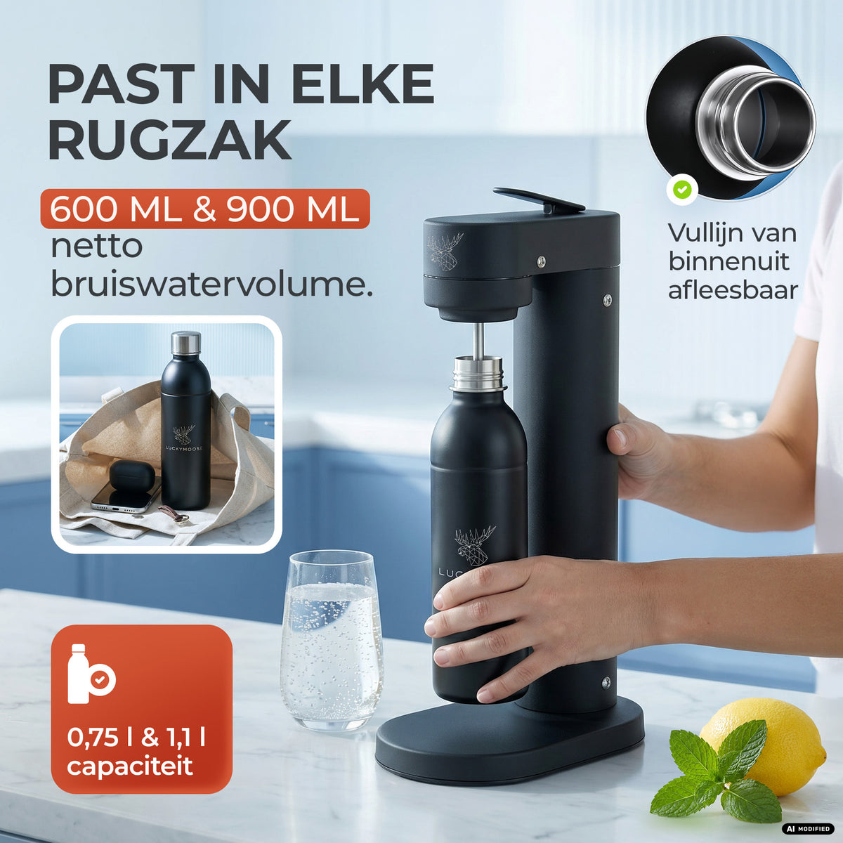 Infinity RVS-fles voor 1,1L & 0,75L Sodastream TERRA & DUO