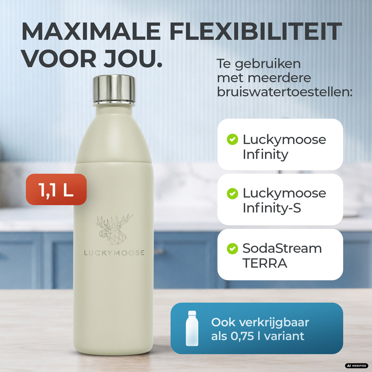 Infinity RVS-fles voor 1,1L & 0,75L Sodastream TERRA & DUO