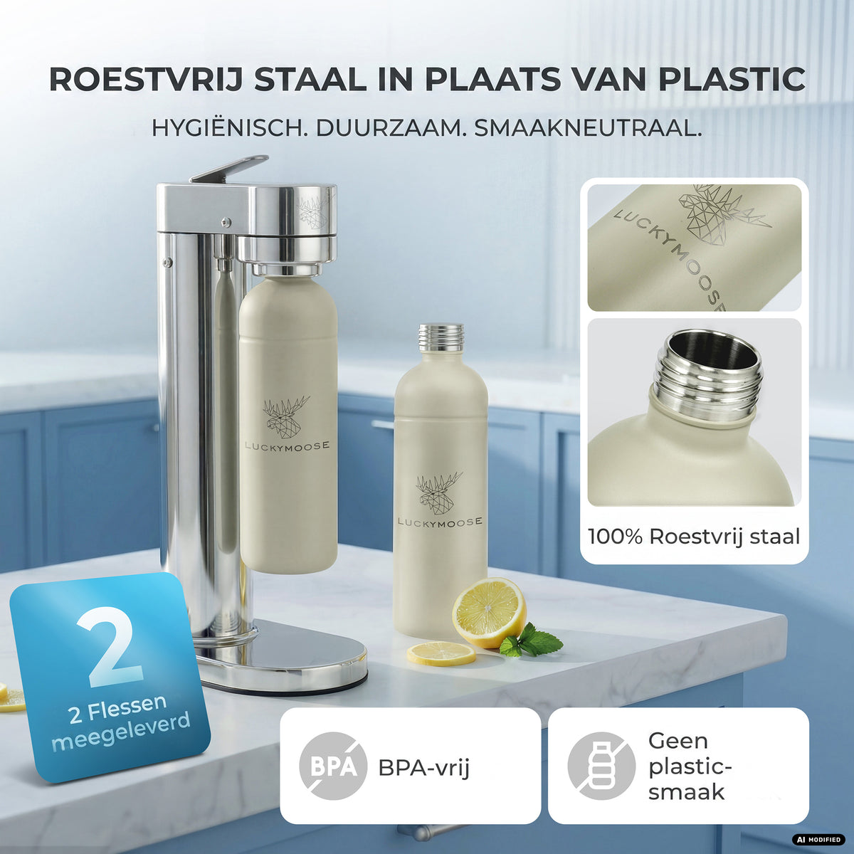 Infinity-S water carbonator with 2x 1.25L stainless steel bottles