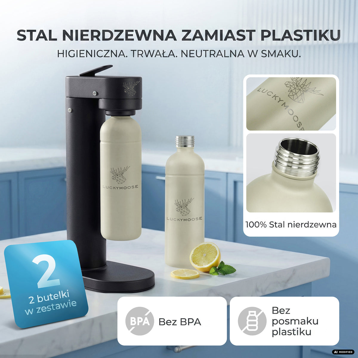 Infinity-S Wassersprudler mit 1,25L Edelstahlflaschen