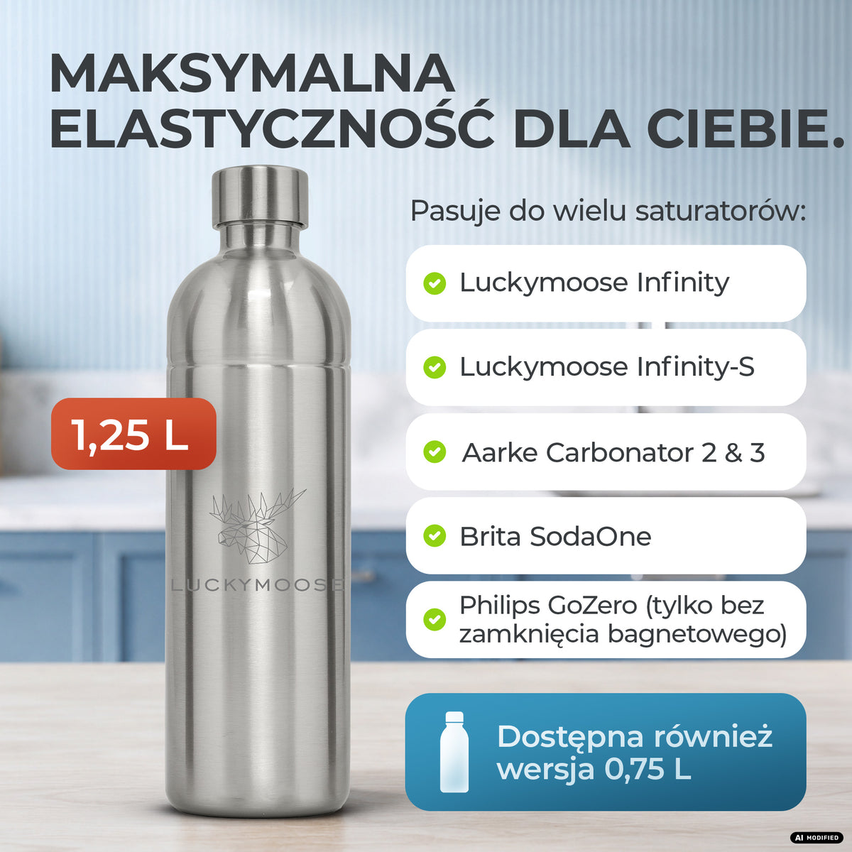 Infinity Edelstahlflasche für Aarke, Philips, Brita