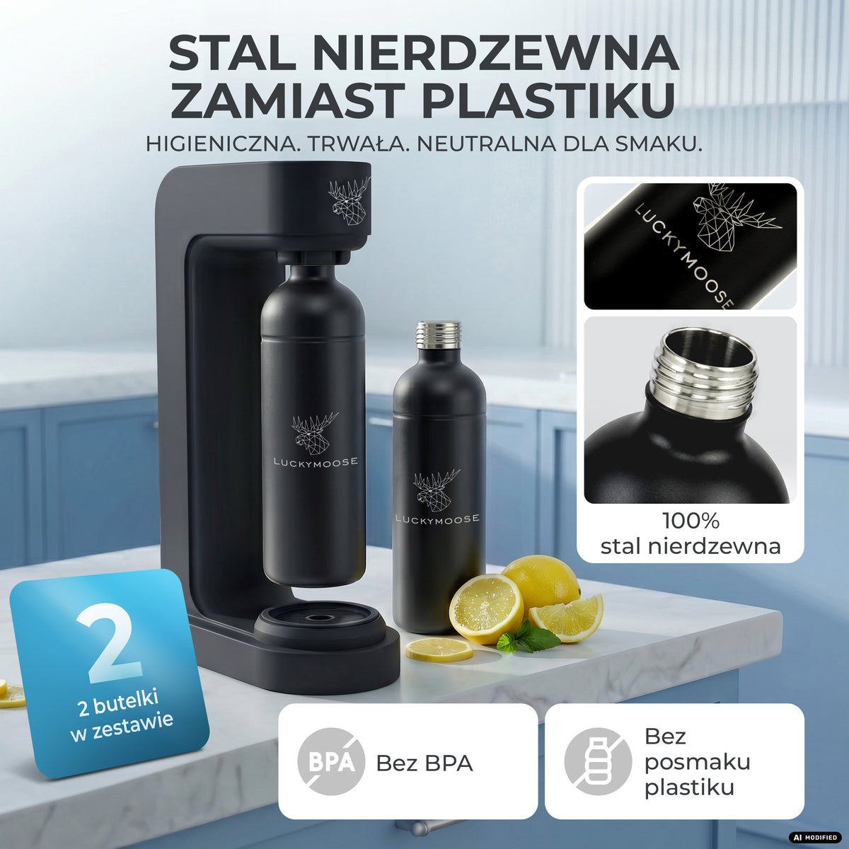 Infinity Wassersprudler mit 1,25L Edelstahlflaschen