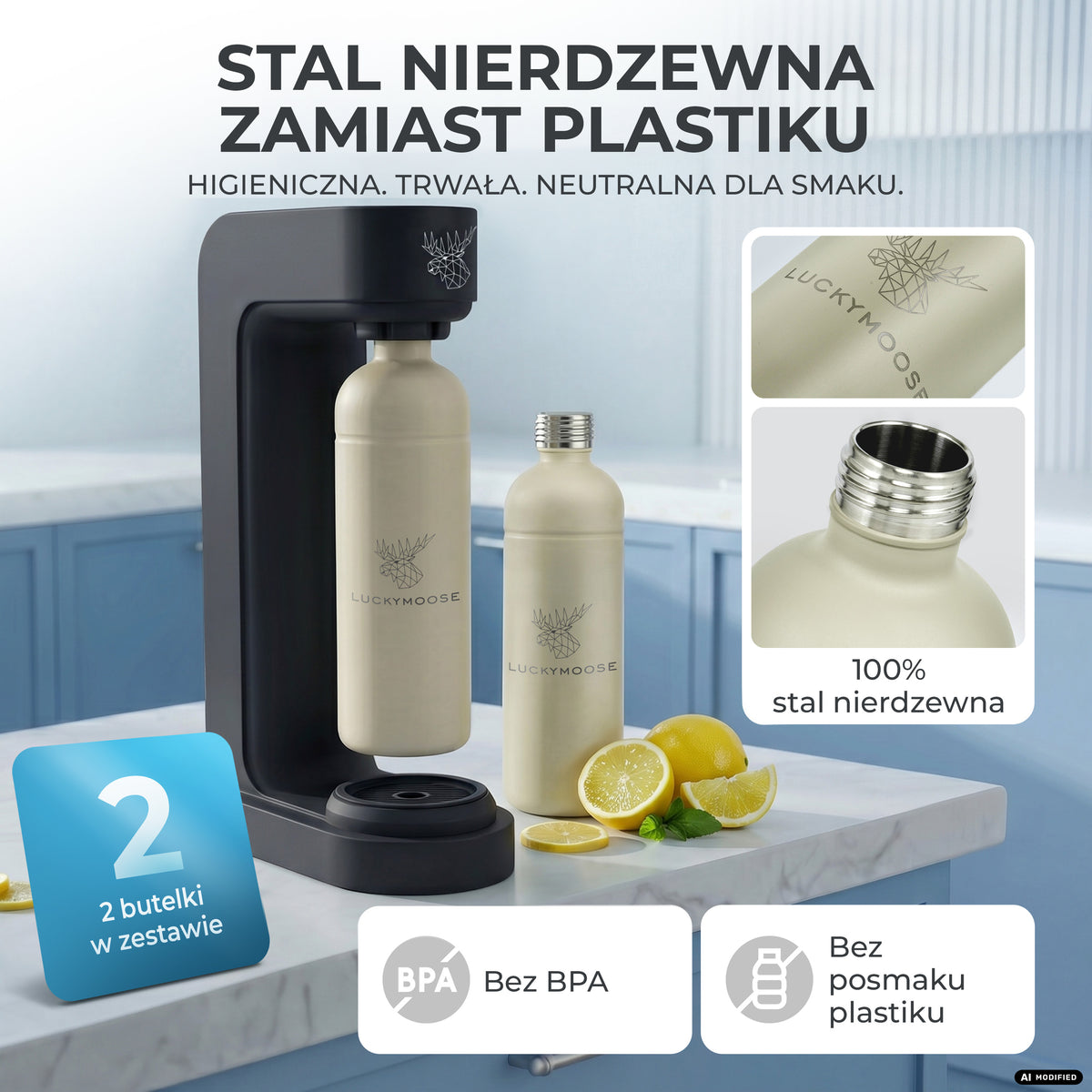 Infinity Wassersprudler mit 1,25L Edelstahlflaschen