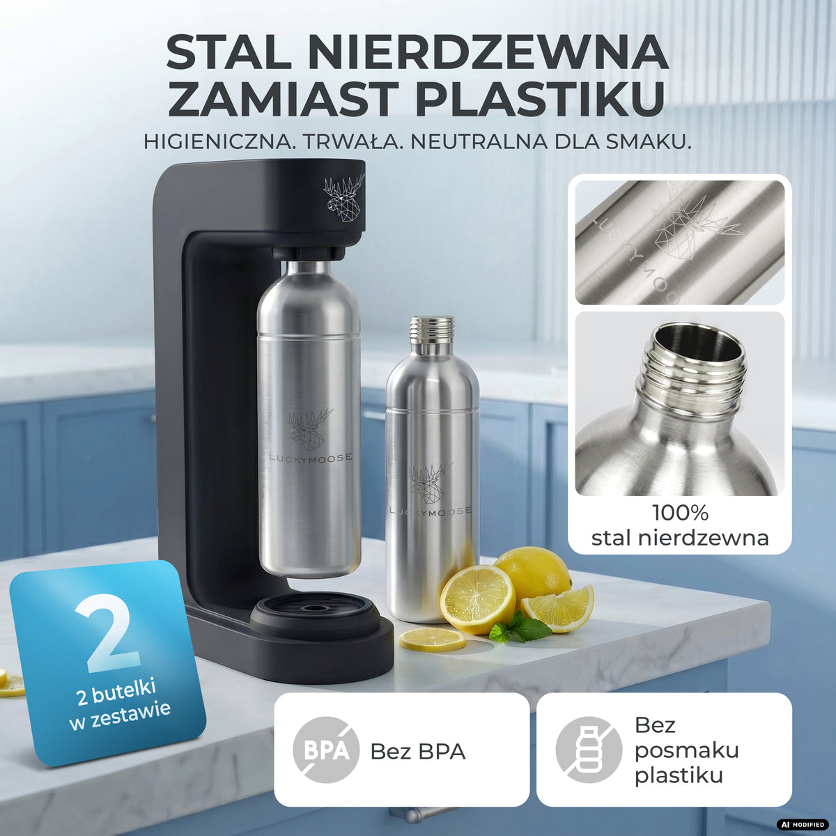 Infinity Wassersprudler mit 1,25L Edelstahlflaschen
