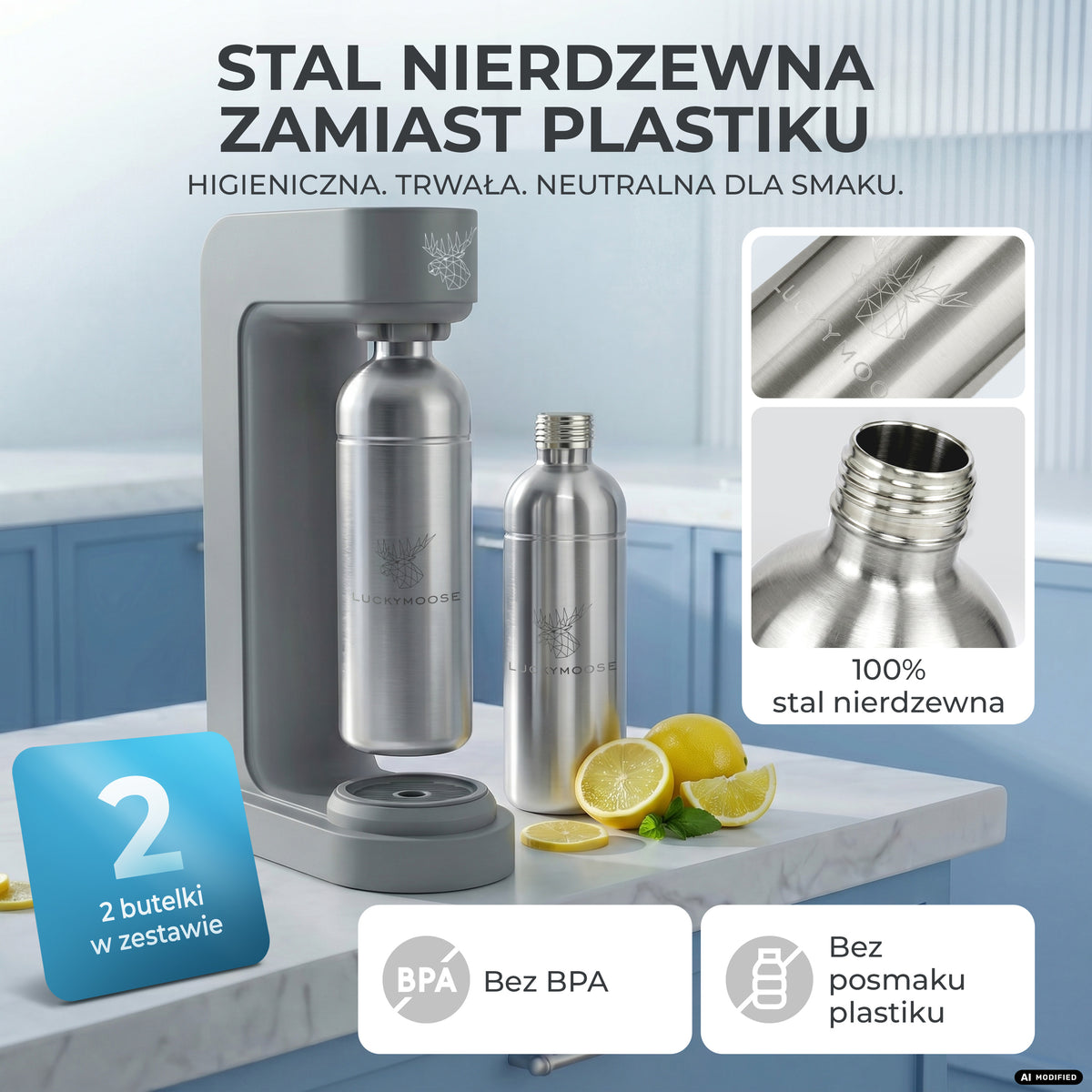 Infinity Wassersprudler mit 1,25L Edelstahlflaschen