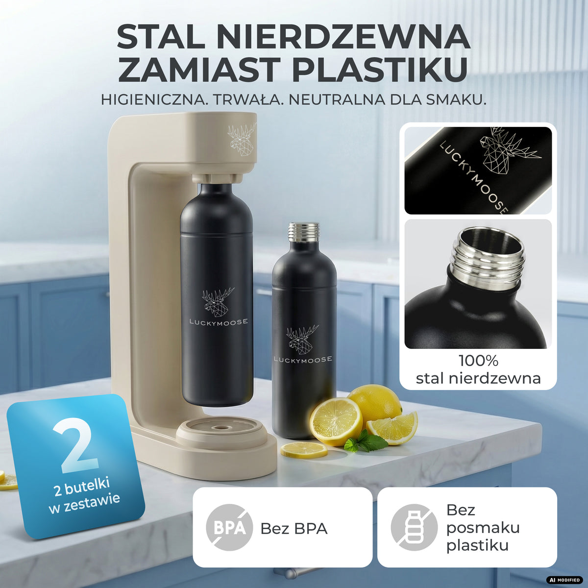 Infinity Wassersprudler mit 1,25L Edelstahlflaschen